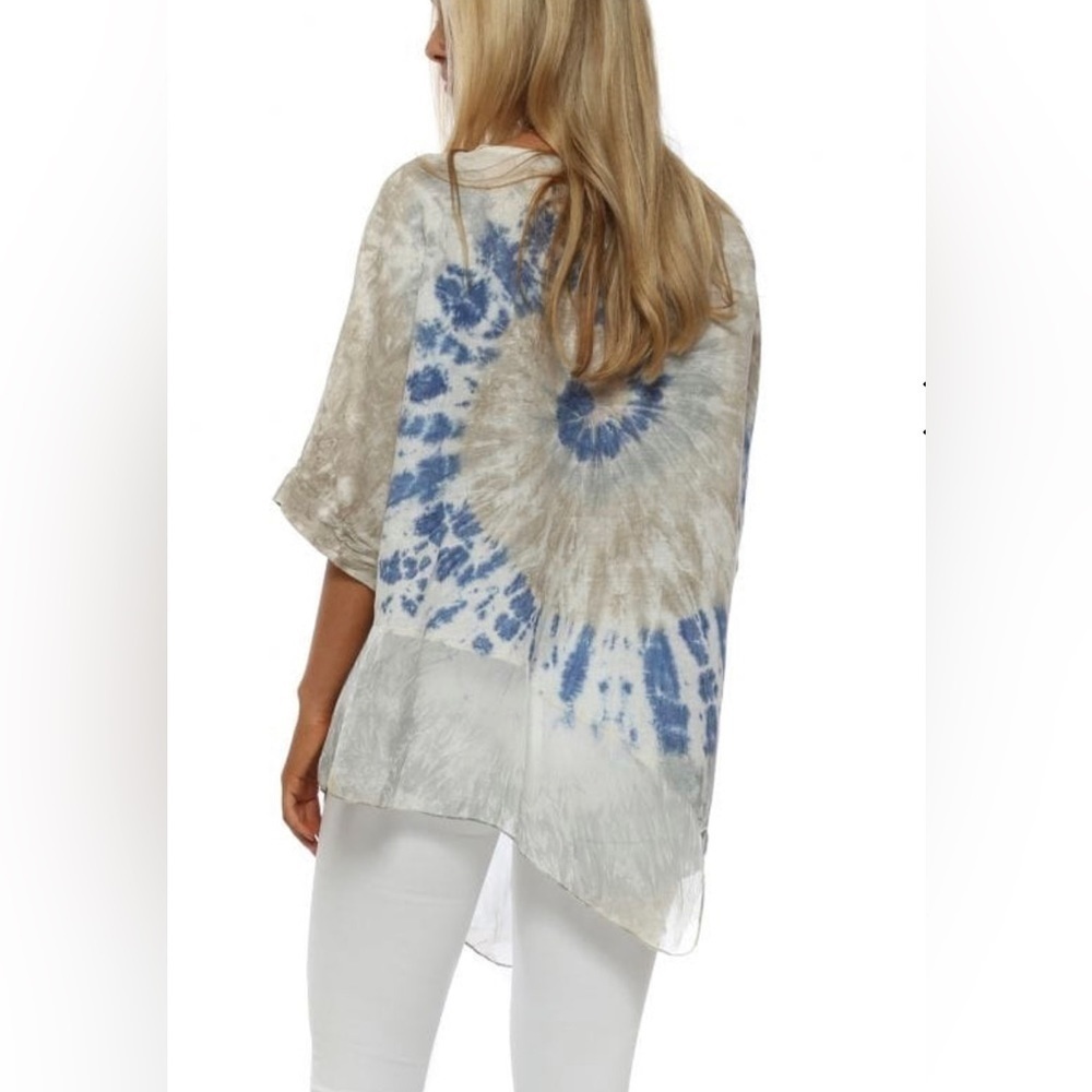 Valentina Naldi asymmetric beige and blue tie dye linen top - Picture 2 of 6
